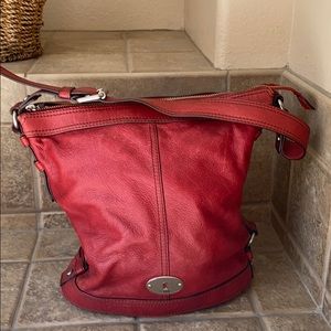 Fossil red leather shoulder bag